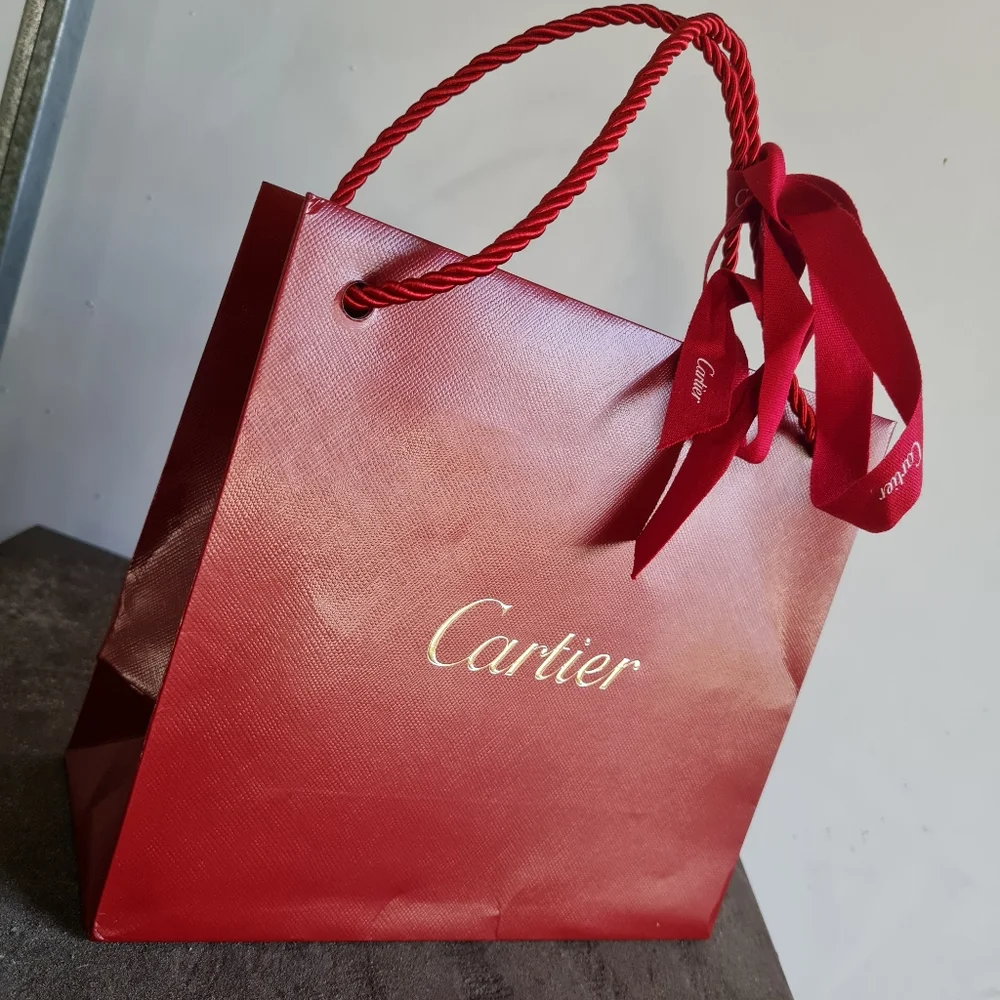 CARTIER fancy red GIFT BAGS with Ribbons - Set of 2 - AUTHENTIC!